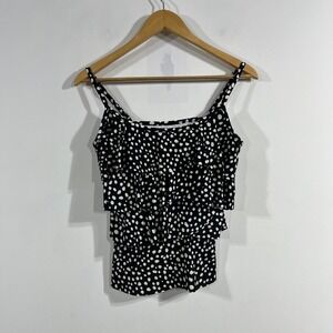 Miraclesuit Resort Swim Polka Dot Tiered Ruffle Tankini Top Womens Size 8 Beachy